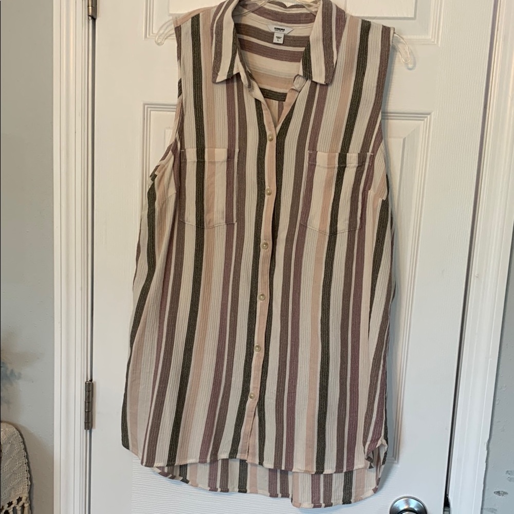 Striped Sleeveless Button-Up Top